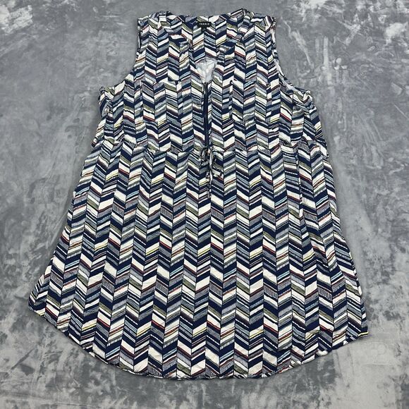 Torrid Dress Womens Sz 3X Mini Challis Zip Front Shirt Blue Chevron Tie Waist - Picture 1 of 9